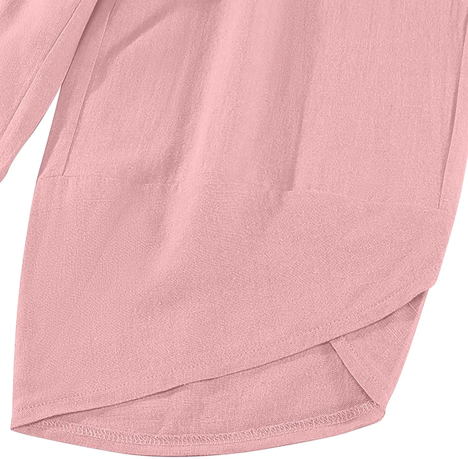 Women's Linen Wide Leg Pants High Waisted Loose Beach Palazzo Pants Summer Drawstring Cropped Trouser with Pockets