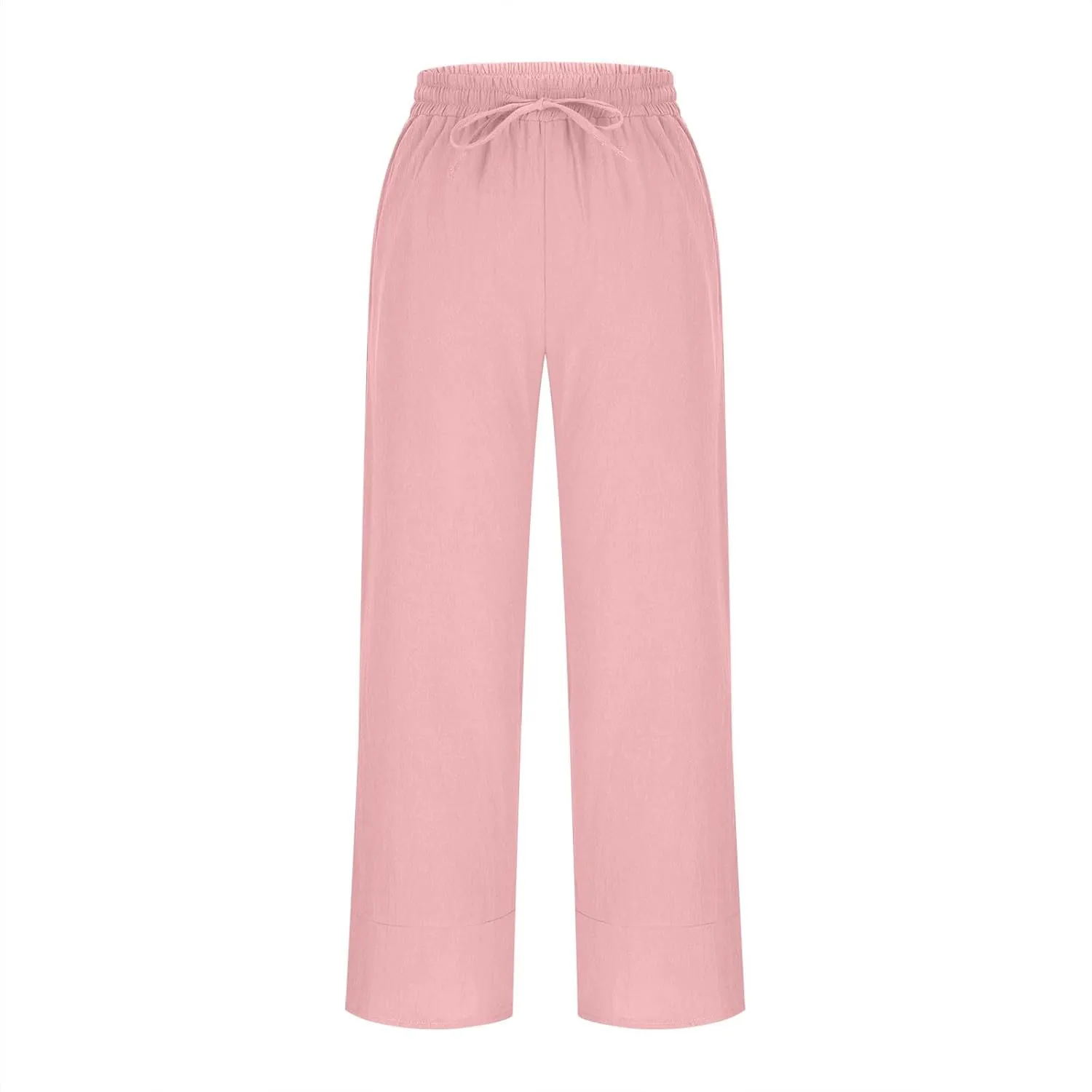 Women's Linen Wide Leg Pants High Waisted Loose Beach Palazzo Pants Summer Drawstring Cropped Trouser with Pockets