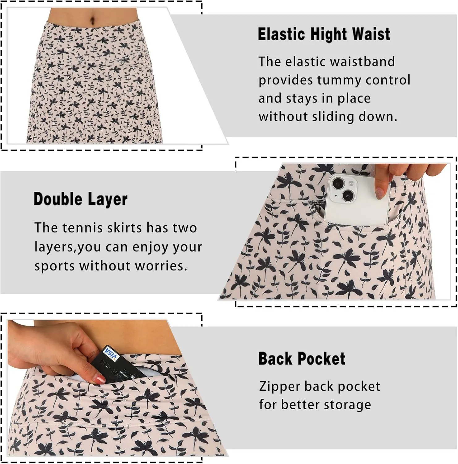 Women's Midi Length Skorts Skirts with 3 Pockets Modest Skirts Women's 24" Knee Length Skort