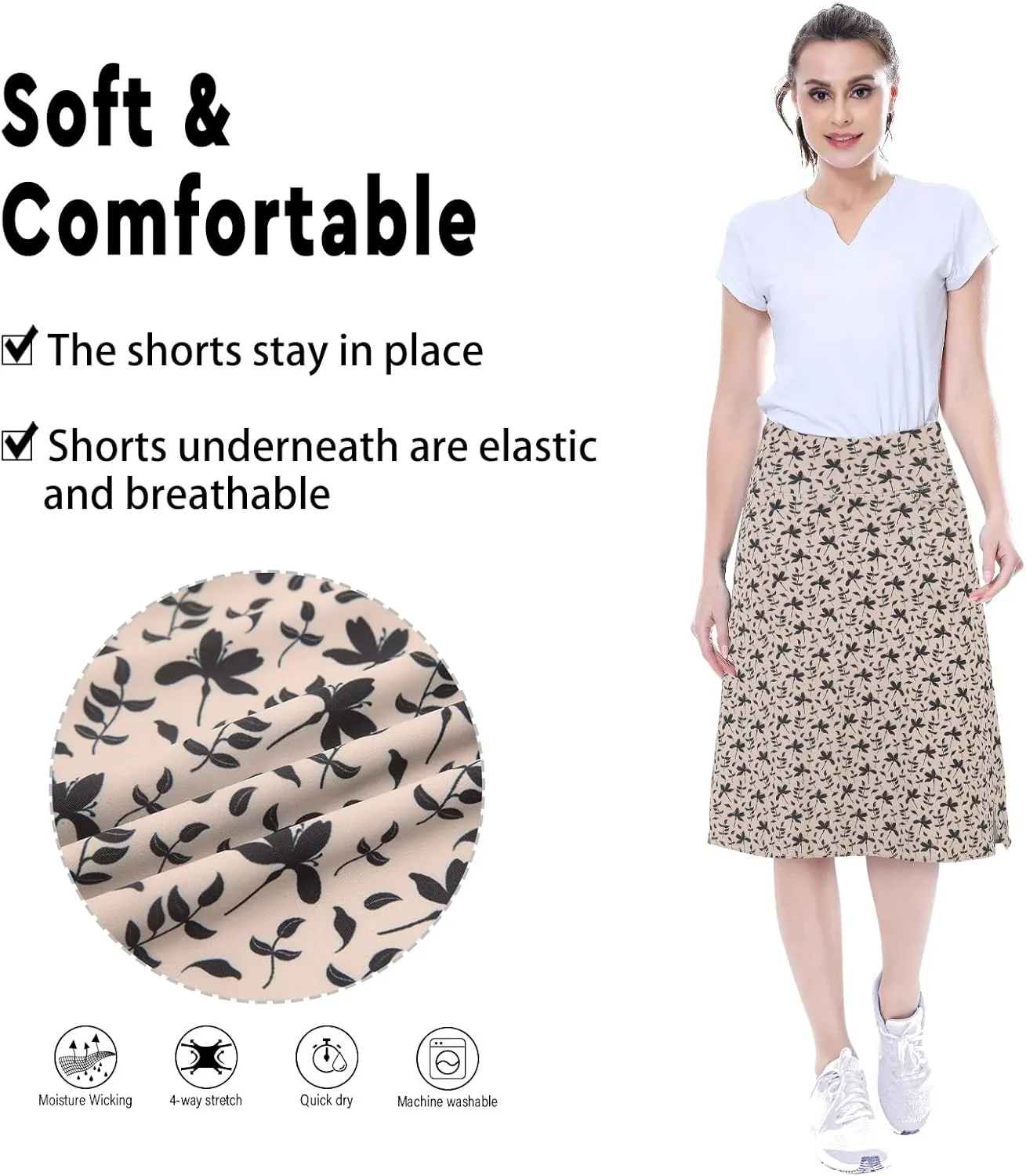 Women's Midi Length Skorts Skirts with 3 Pockets Modest Skirts Women's 24" Knee Length Skort