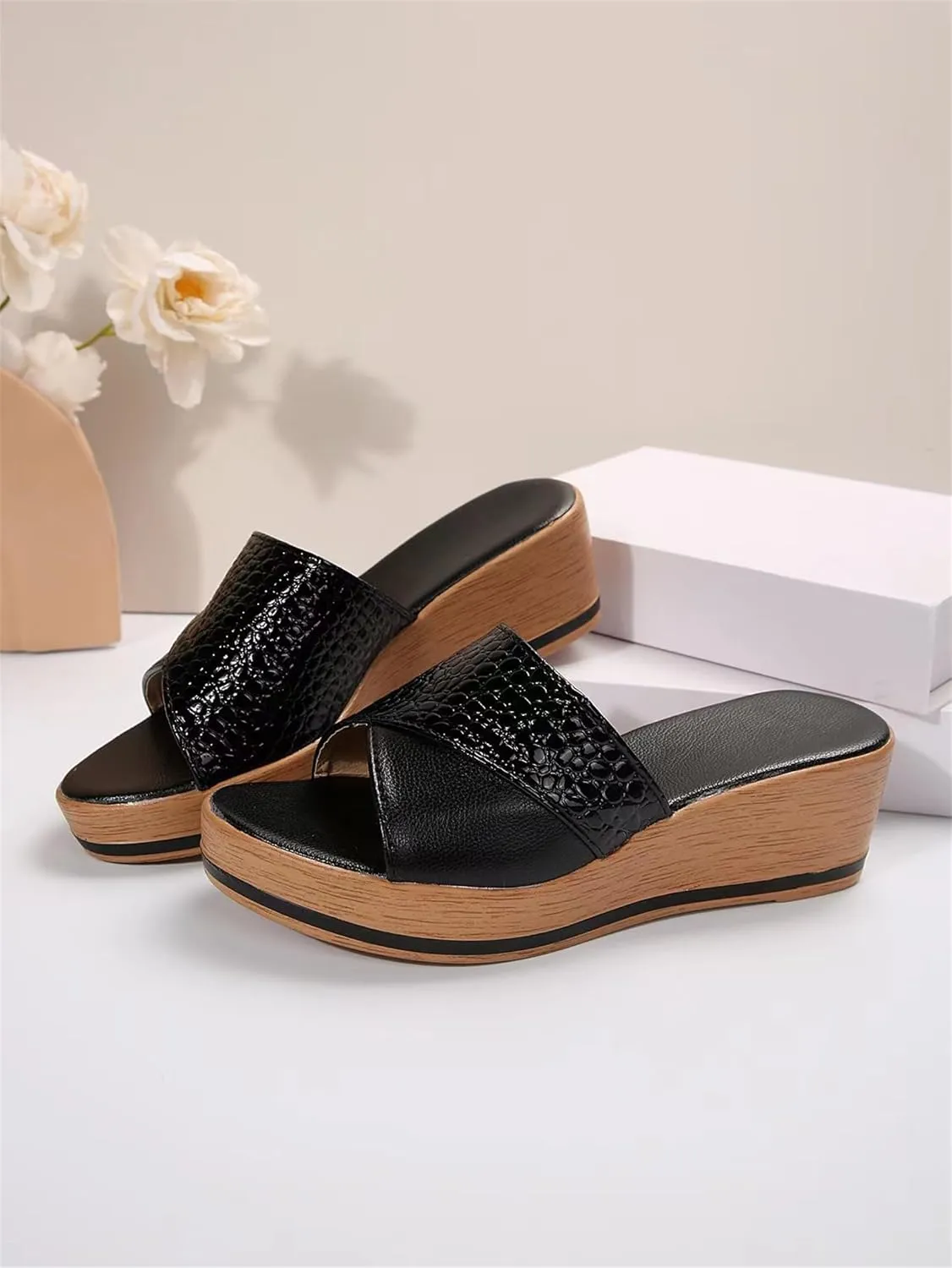 Womens Platform Wedge Sandals Dressy Hollow Out Open Toe Platform Sandals Comfortable Slip on Slippers Summer Going Out Shoes