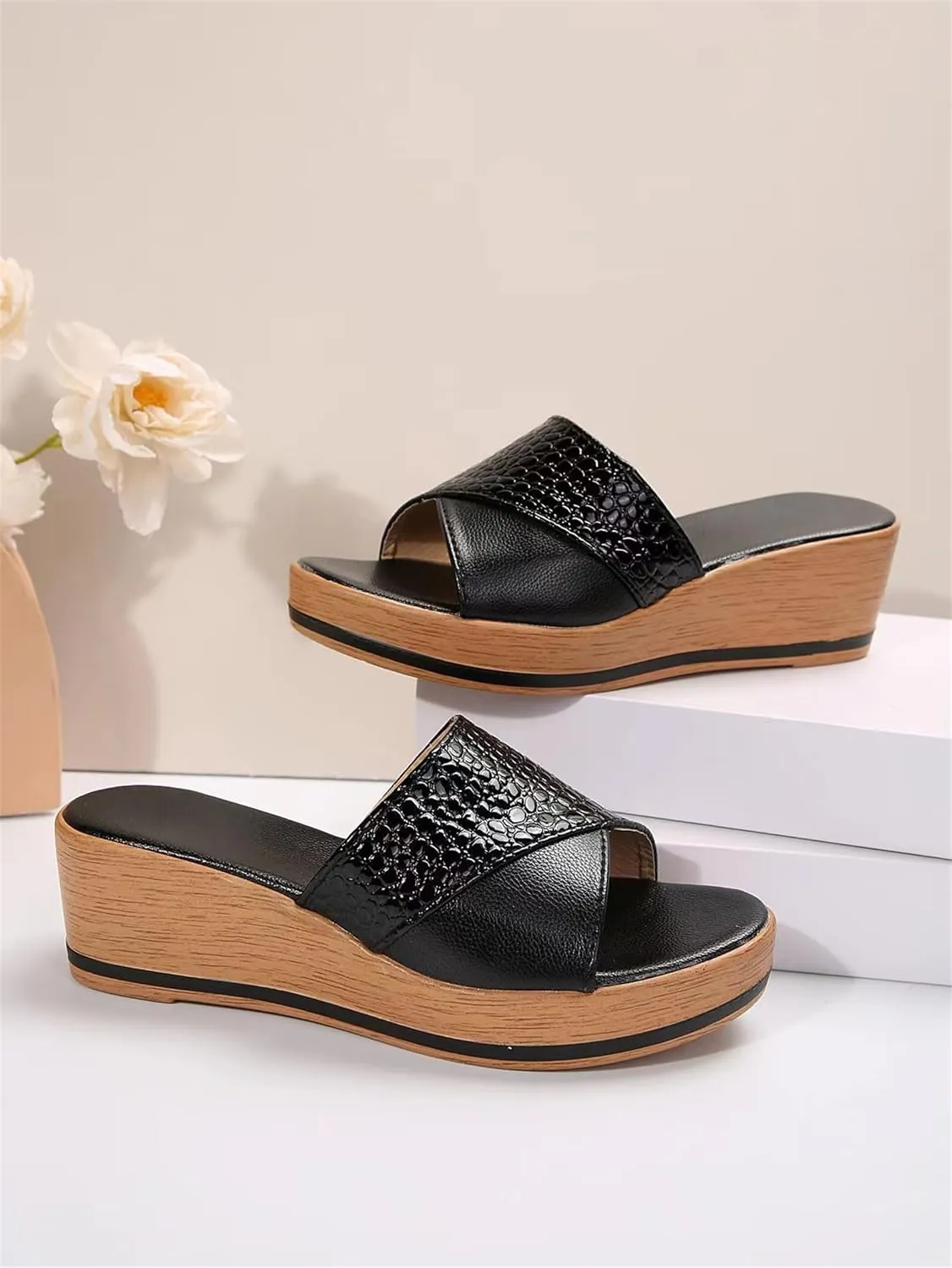 Womens Platform Wedge Sandals Dressy Hollow Out Open Toe Platform Sandals Comfortable Slip on Slippers Summer Going Out Shoes