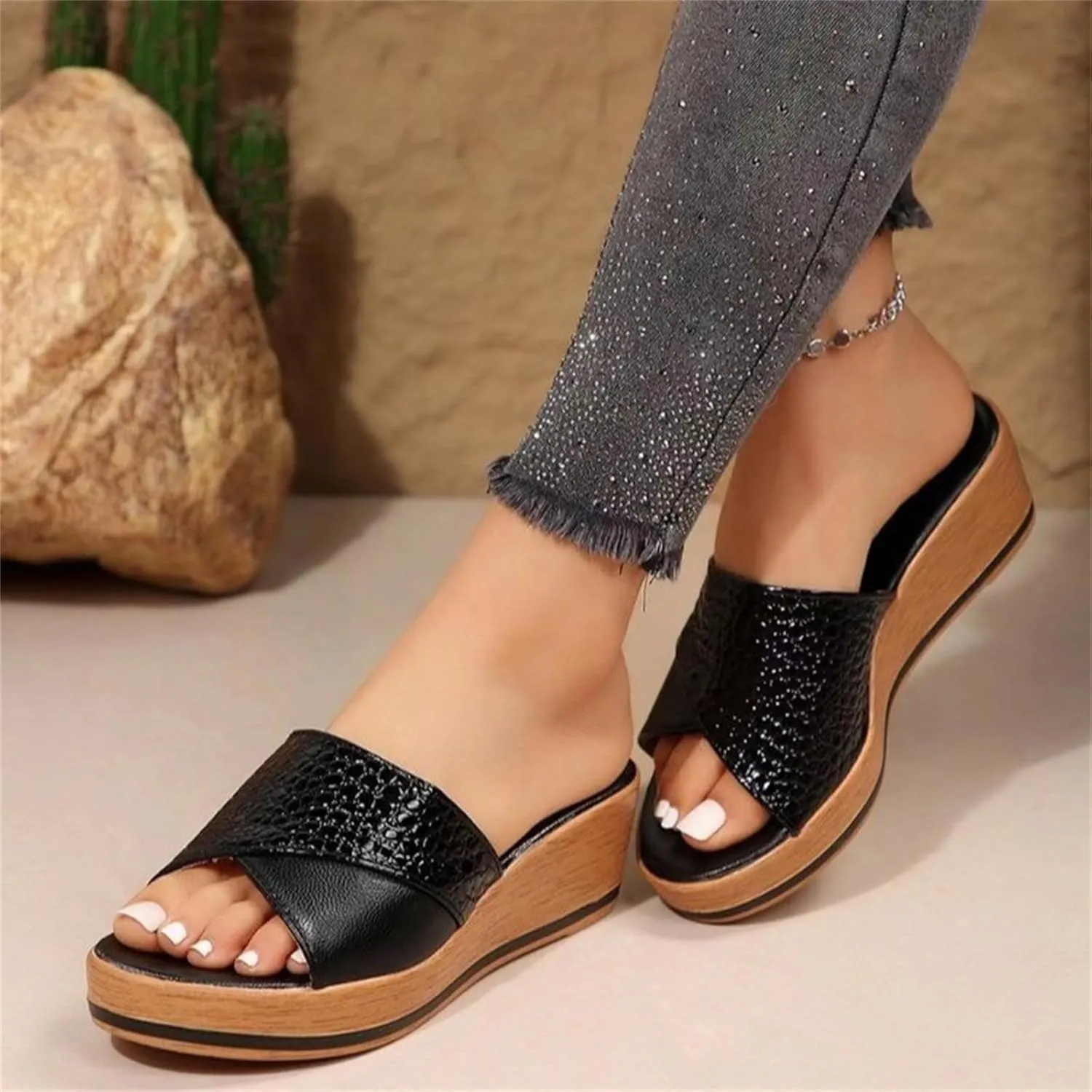 Womens Platform Wedge Sandals Dressy Hollow Out Open Toe Platform Sandals Comfortable Slip on Slippers Summer Going Out Shoes