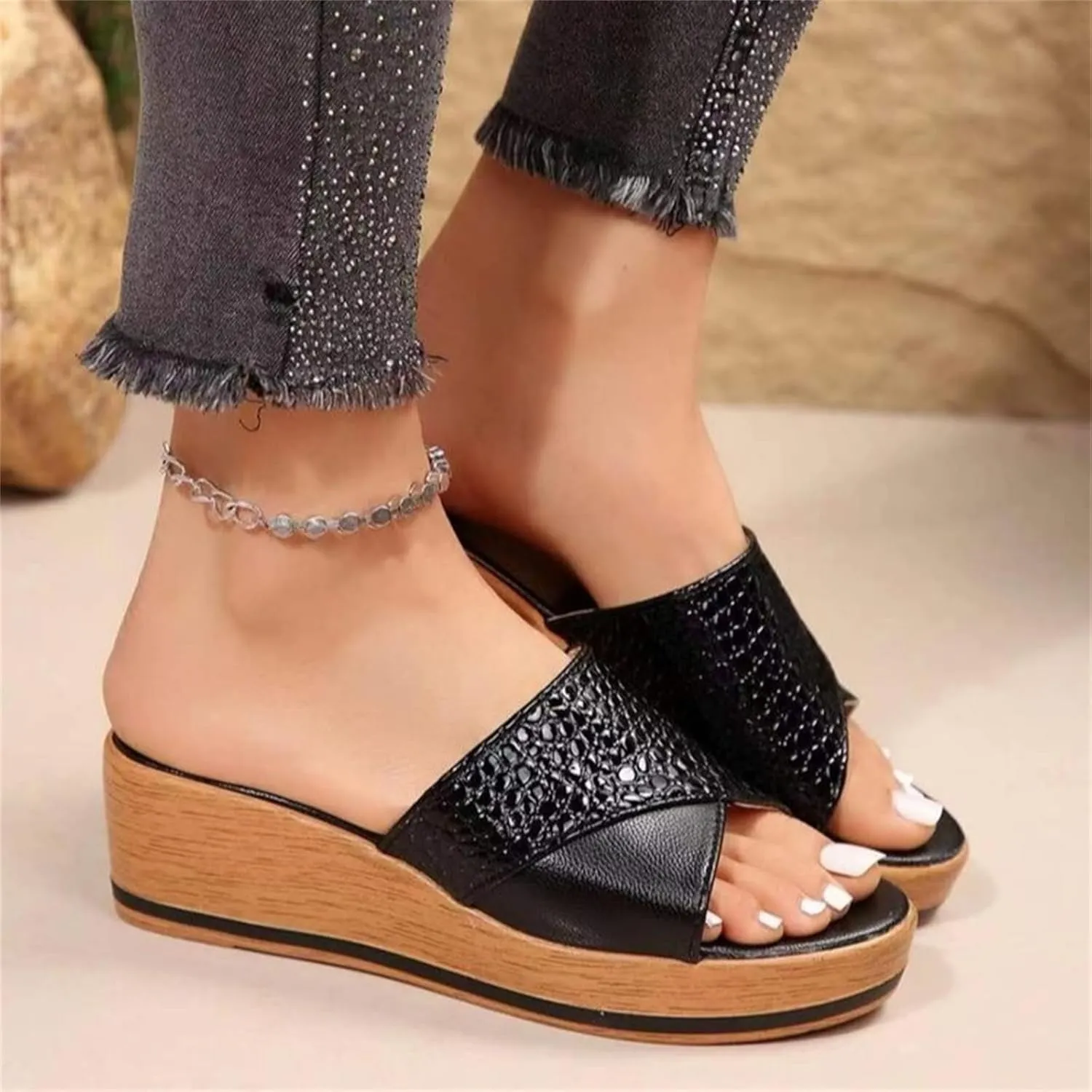 Womens Platform Wedge Sandals Dressy Hollow Out Open Toe Platform Sandals Comfortable Slip on Slippers Summer Going Out Shoes