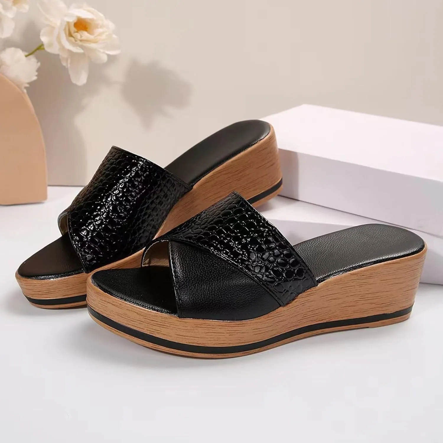 Womens Platform Wedge Sandals Dressy Hollow Out Open Toe Platform Sandals Comfortable Slip on Slippers Summer Going Out Shoes