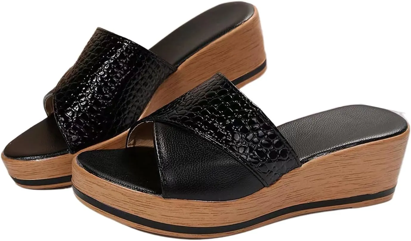 Womens Platform Wedge Sandals Dressy Hollow Out Open Toe Platform Sandals Comfortable Slip on Slippers Summer Going Out Shoes