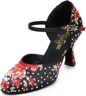 Womens Rhinestone Ballroom Dance Shoes Fashion Satin Latin Salsa Performance Dancing Shoes