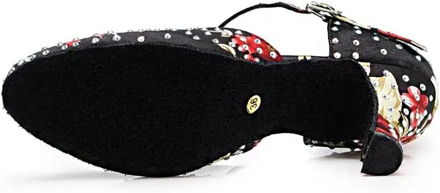 Womens Rhinestone Ballroom Dance Shoes Fashion Satin Latin Salsa Performance Dancing Shoes