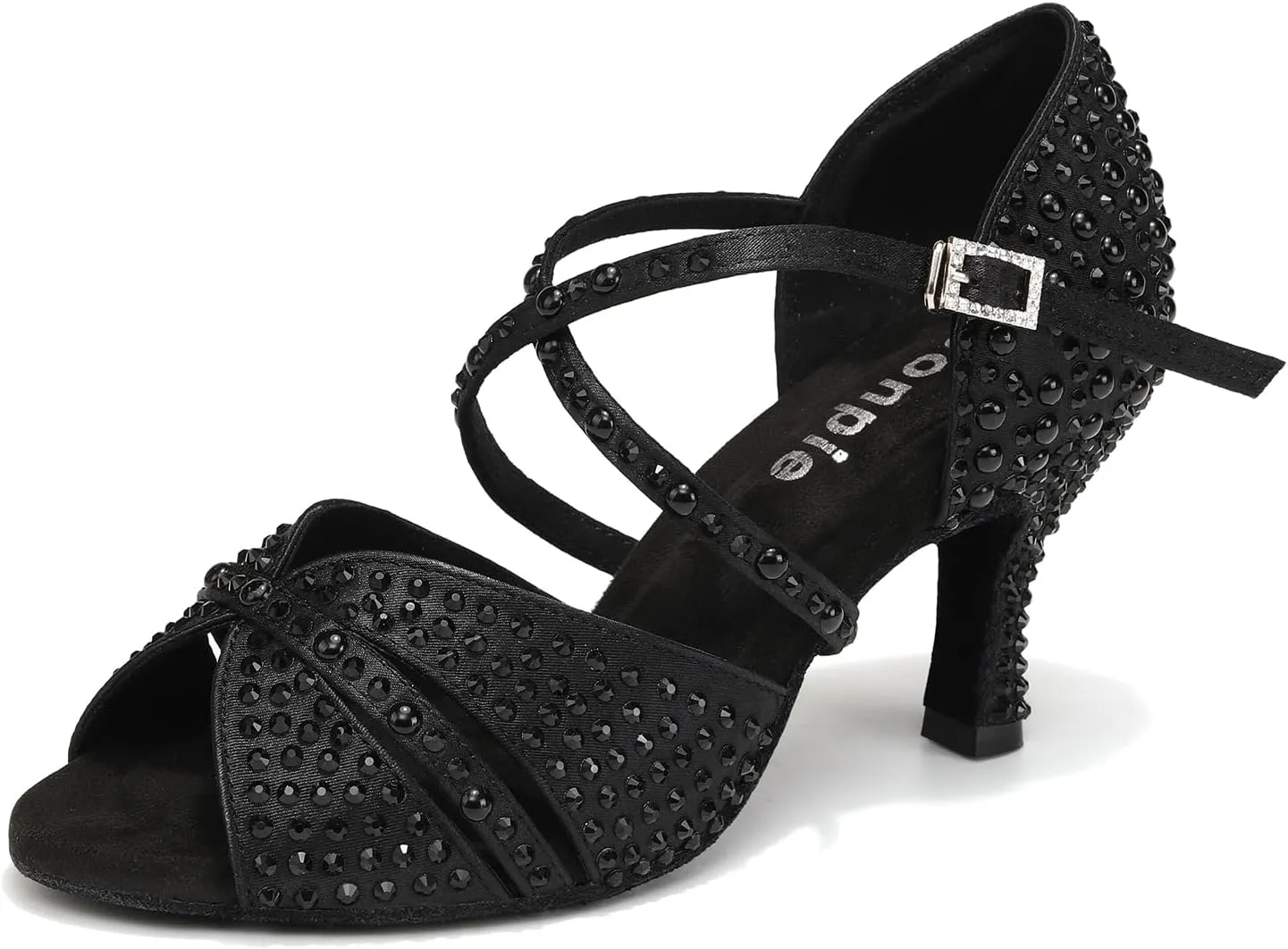 Women's Rhinestone Dance Shoes Open Toe Salsa Ballroom Latin Performance Dancing Shoes