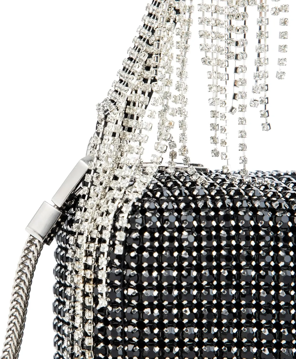 Womens Rhinestone Fringe Evening Bag Sparkling Clutch Tassel Purse with Detachable Strap for Wedding Party