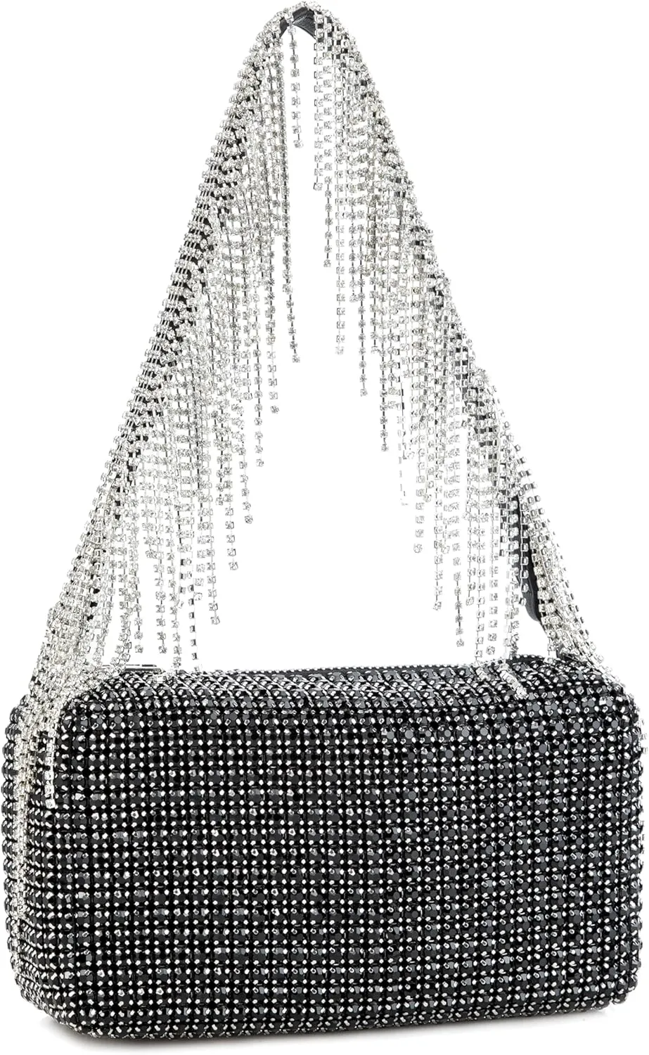 Womens Rhinestone Fringe Evening Bag Sparkling Clutch Tassel Purse with Detachable Strap for Wedding Party