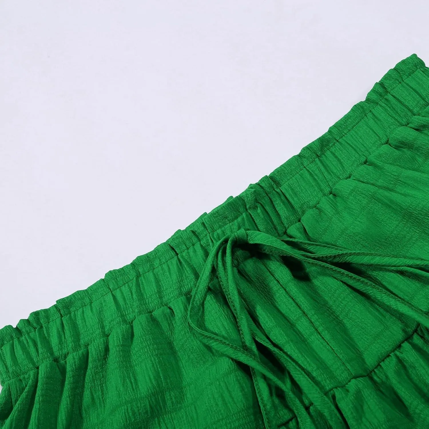 Womens Ruffle Mini Skirts Double Layer Pleated Elastic Drawstring High Waisted Flowy Skorts Casual Swing Sumer Shorts