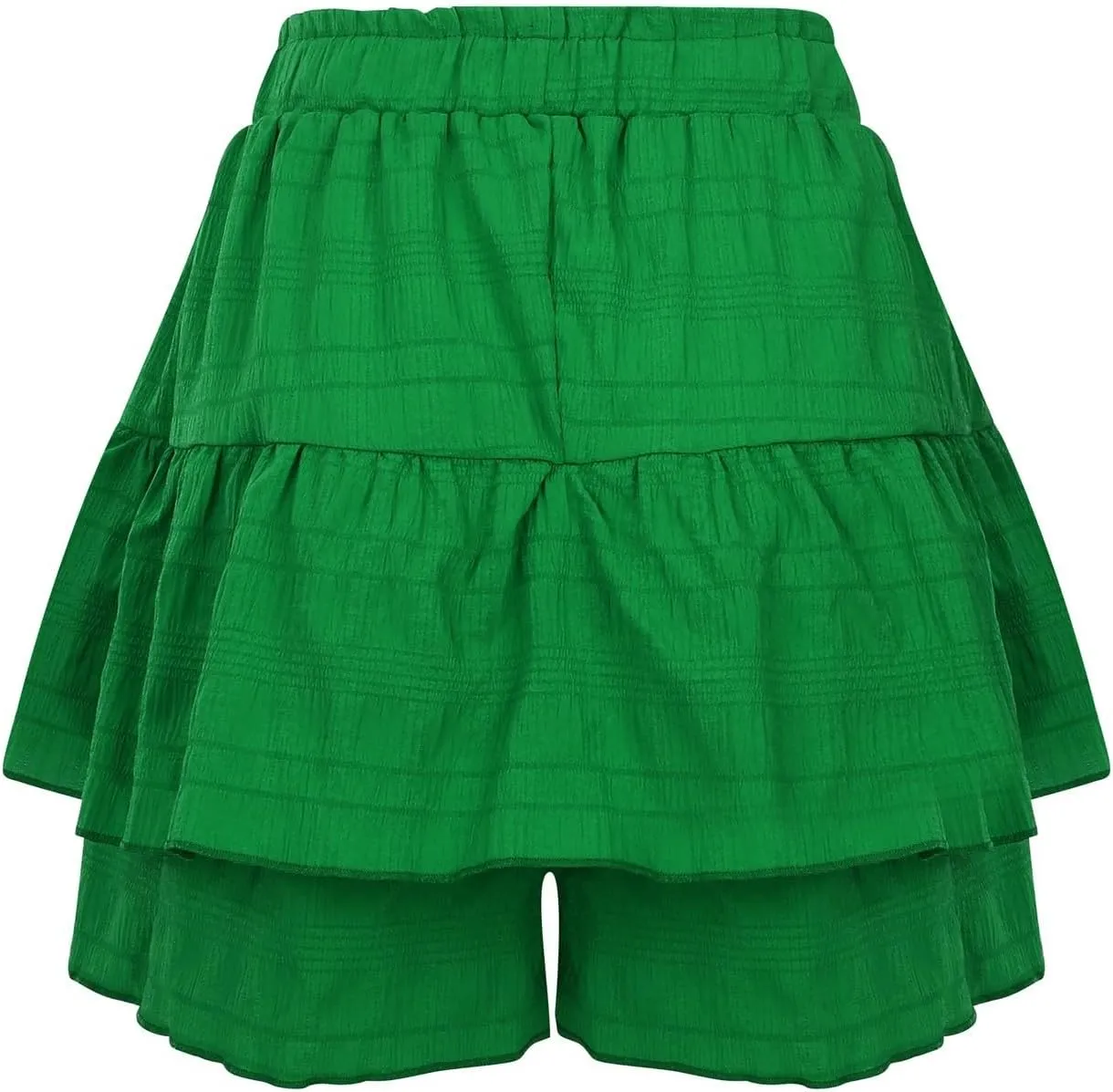 Womens Ruffle Mini Skirts Double Layer Pleated Elastic Drawstring High Waisted Flowy Skorts Casual Swing Sumer Shorts