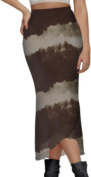 Women's Sheer Mesh Midi Skirt High Waisted Wrap Layered Bodycon Tiered Maxi Long Pencil Skirts with Slit