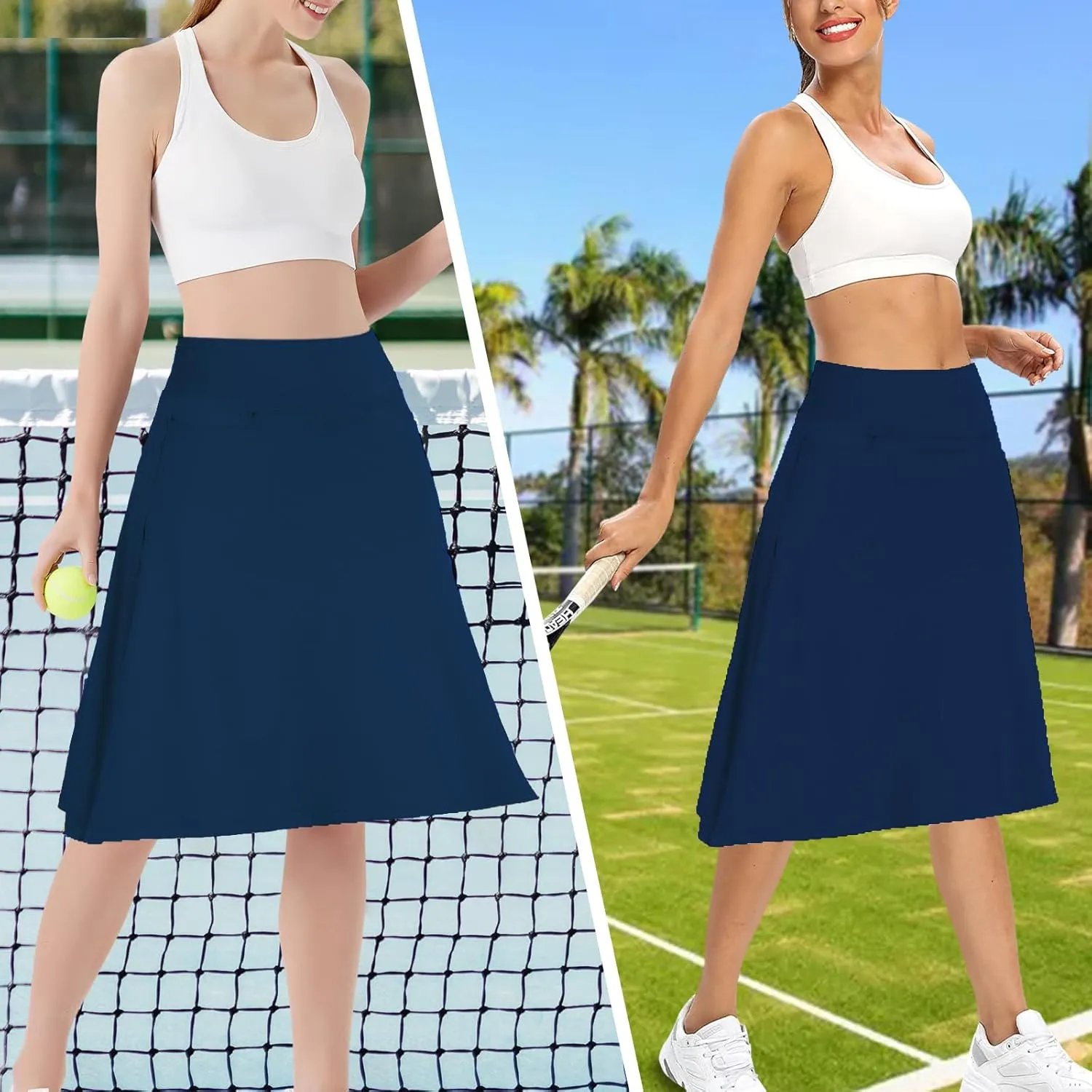 Womens Skorts Modest Knee Length Skirts Athletic Midi Active Running Skirt