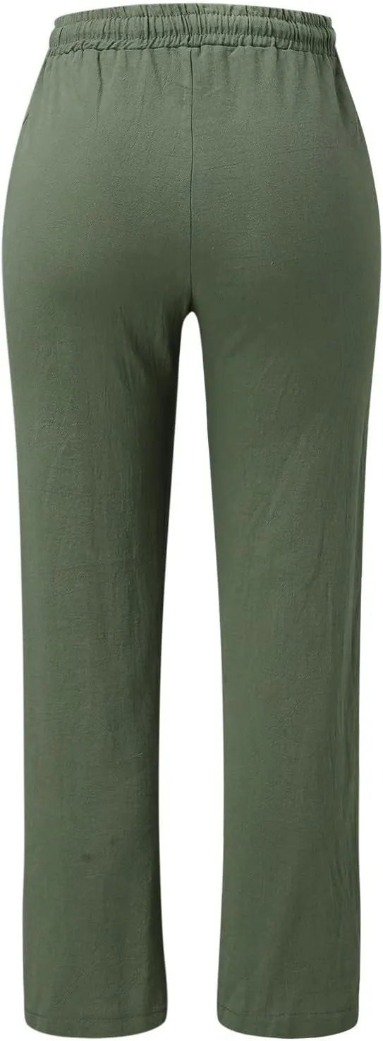 Women's Solid Cotton and Linen Drawstring Loose Casual Leggings Warm Pants for Women