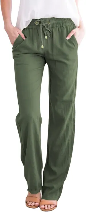 Women's Solid Cotton and Linen Drawstring Loose Casual Leggings Warm Pants for Women