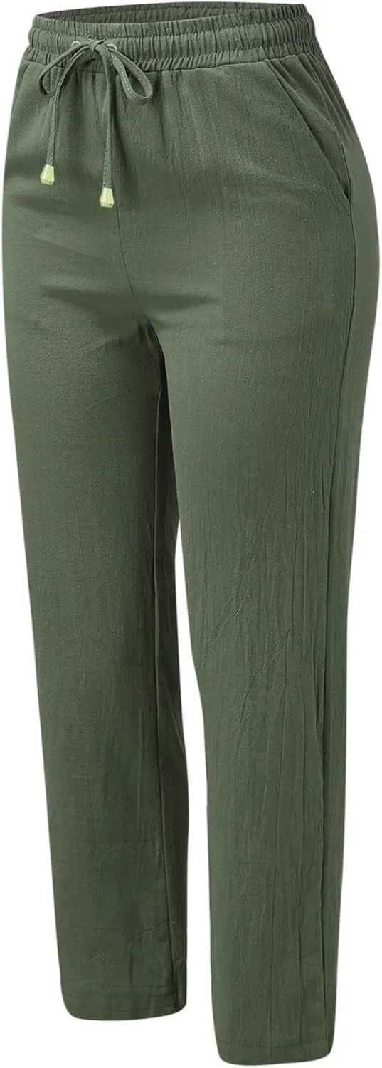 Women's Solid Cotton and Linen Drawstring Loose Casual Leggings Warm Pants for Women