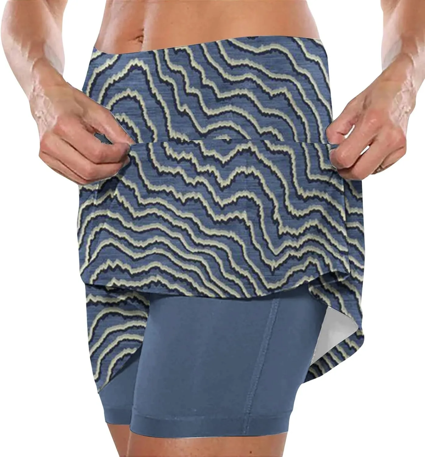 Women's Summer 2 in 1 Skorts Striped Printing Stretchy Tennis Skirt Shorts Breathable Gym Lightweight Athletic Shorts