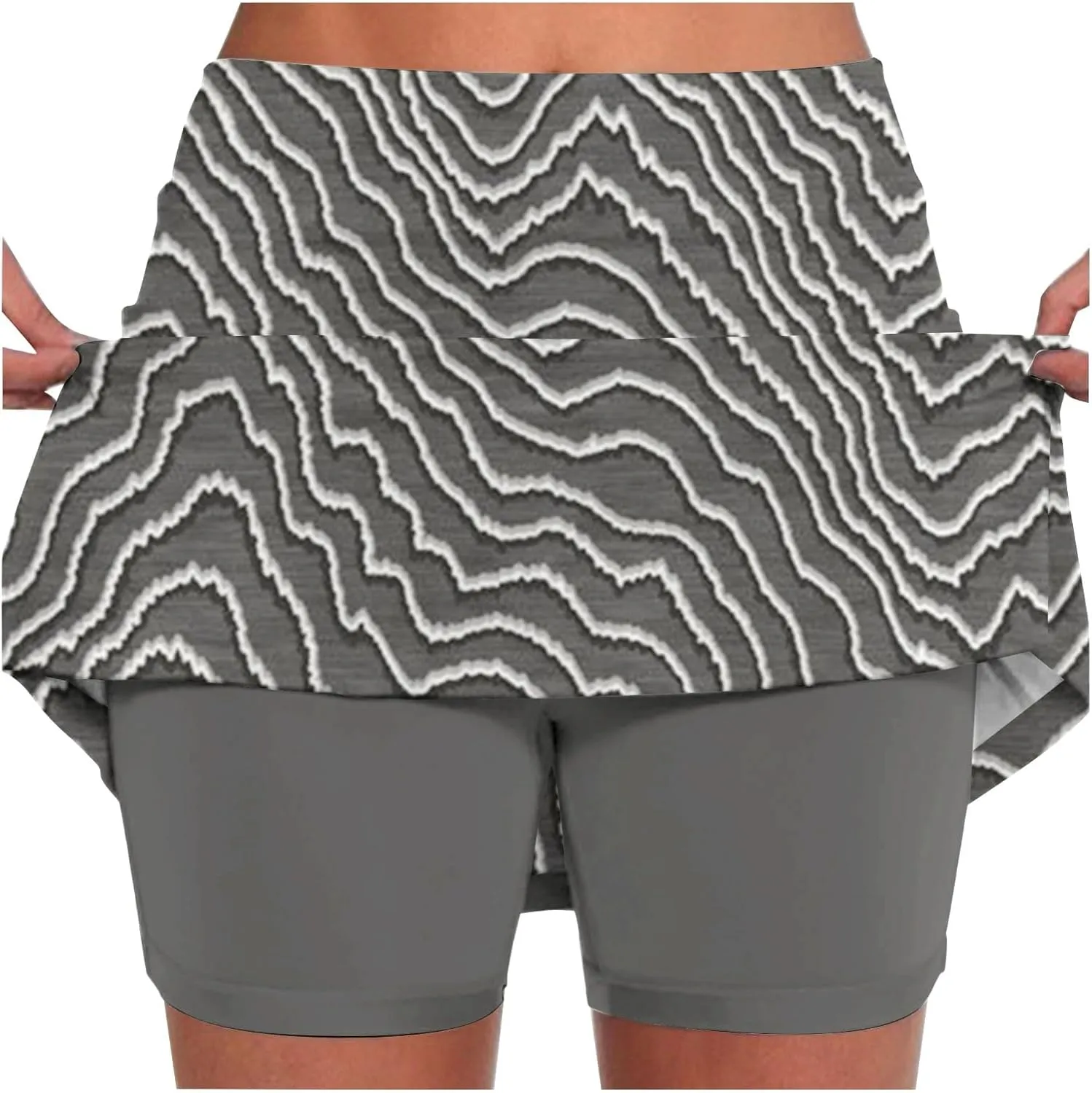 Women's Summer 2 in 1 Skorts Striped Printing Stretchy Tennis Skirt Shorts Breathable Gym Lightweight Athletic Shorts