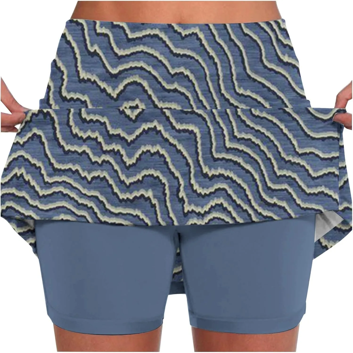 Women's Summer 2 in 1 Skorts Striped Printing Stretchy Tennis Skirt Shorts Breathable Gym Lightweight Athletic Shorts