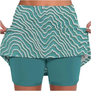 Women's Summer 2 in 1 Skorts Striped Printing Stretchy Tennis Skirt Shorts Breathable Gym Lightweight Athletic Shorts