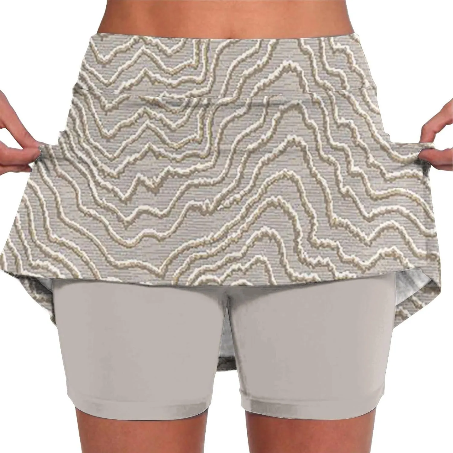Women's Summer 2 in 1 Skorts Striped Printing Stretchy Tennis Skirt Shorts Breathable Gym Lightweight Athletic Shorts