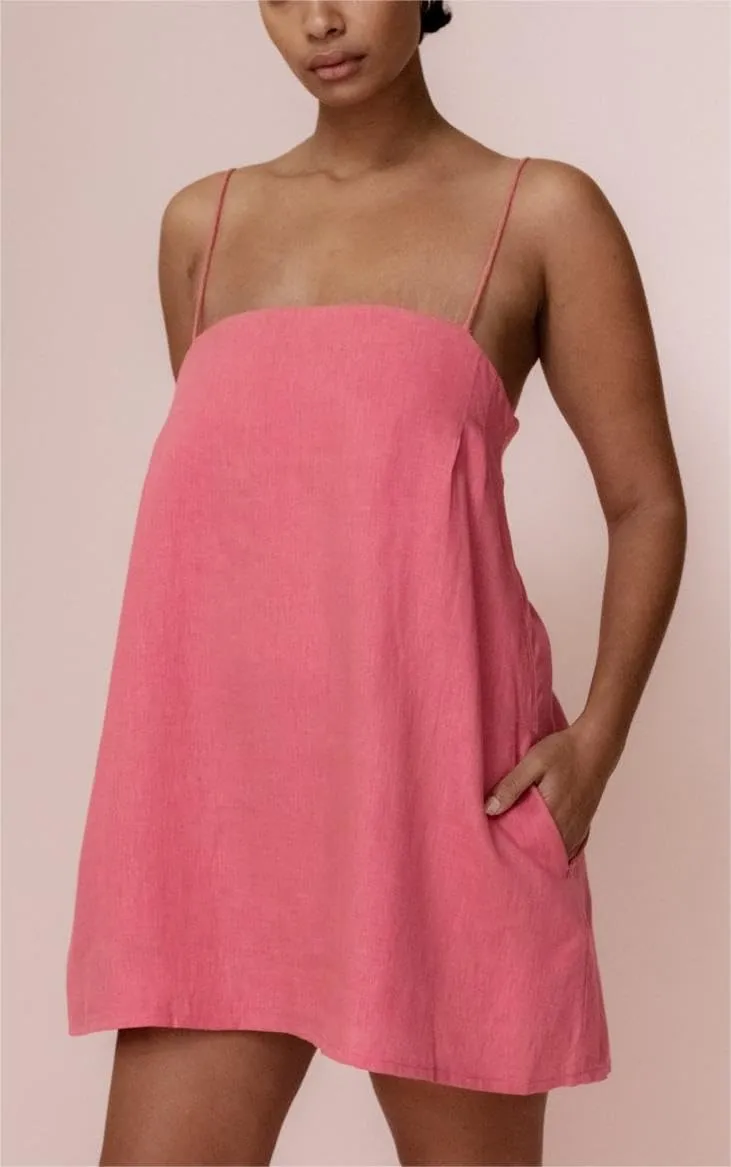 Womens Summer Cotton Linen Spaghetti Strap Mini Dresses Backless Sleeveless Beach Vacation Short Sundress