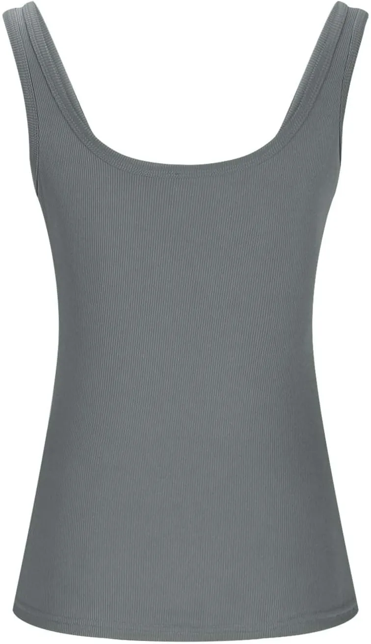 Womens Summer Spaghetti Strap Tank Tops Crewneck Sleeveless Shirts Ribbed Tanks Slim Fitted Casual Basic Tee Shirt