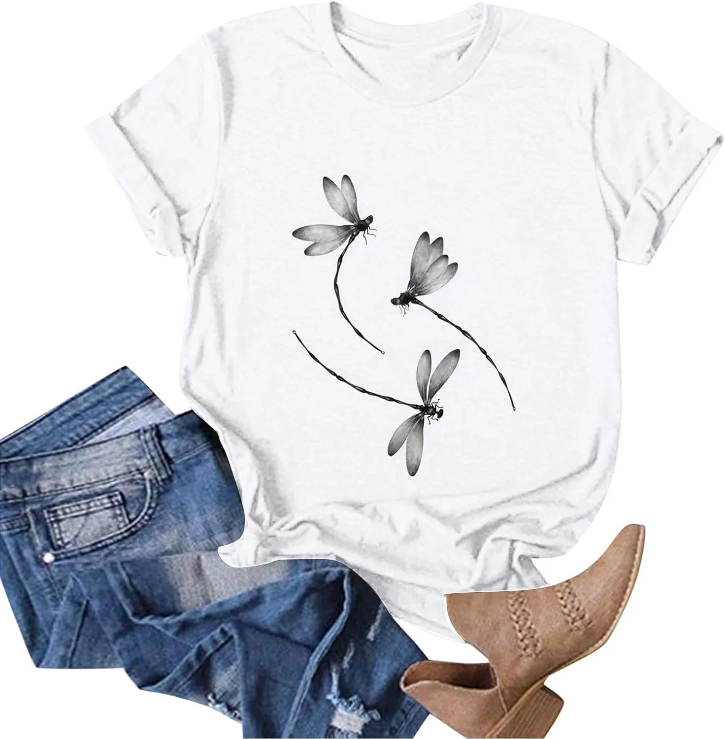Womens Vintage Flower Print T Shirt Funny Cute Animal Graphic Tees Tops Loose Casual Outdoor Shirt 2025 Tops