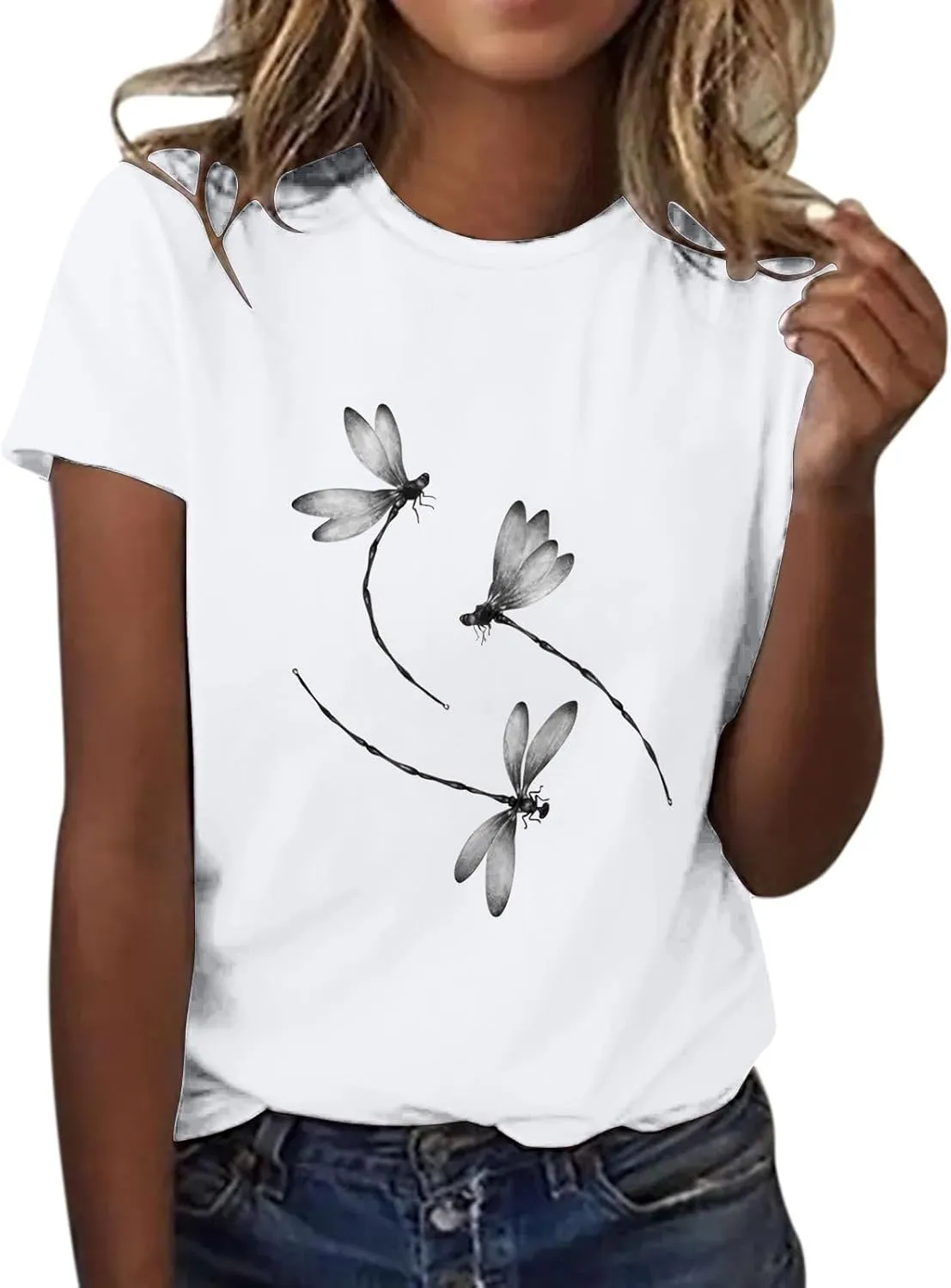 Womens Vintage Flower Print T Shirt Funny Cute Animal Graphic Tees Tops Loose Casual Outdoor Shirt 2025 Tops
