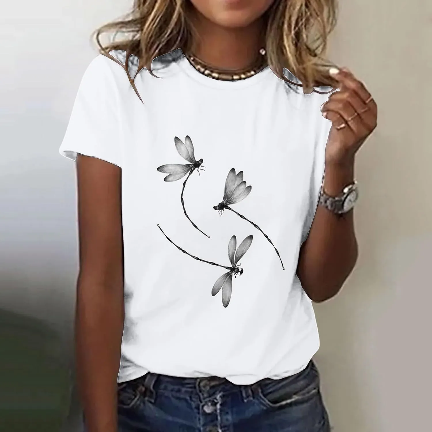 Womens Vintage Flower Print T Shirt Funny Cute Animal Graphic Tees Tops Loose Casual Outdoor Shirt 2025 Tops