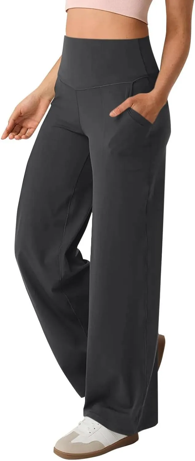 Womens Wide Leg Yoga Sweatpants with Pockets High Waist Stretch Dress Business Casual Pants Comfy Lounge Pajamas Trousers