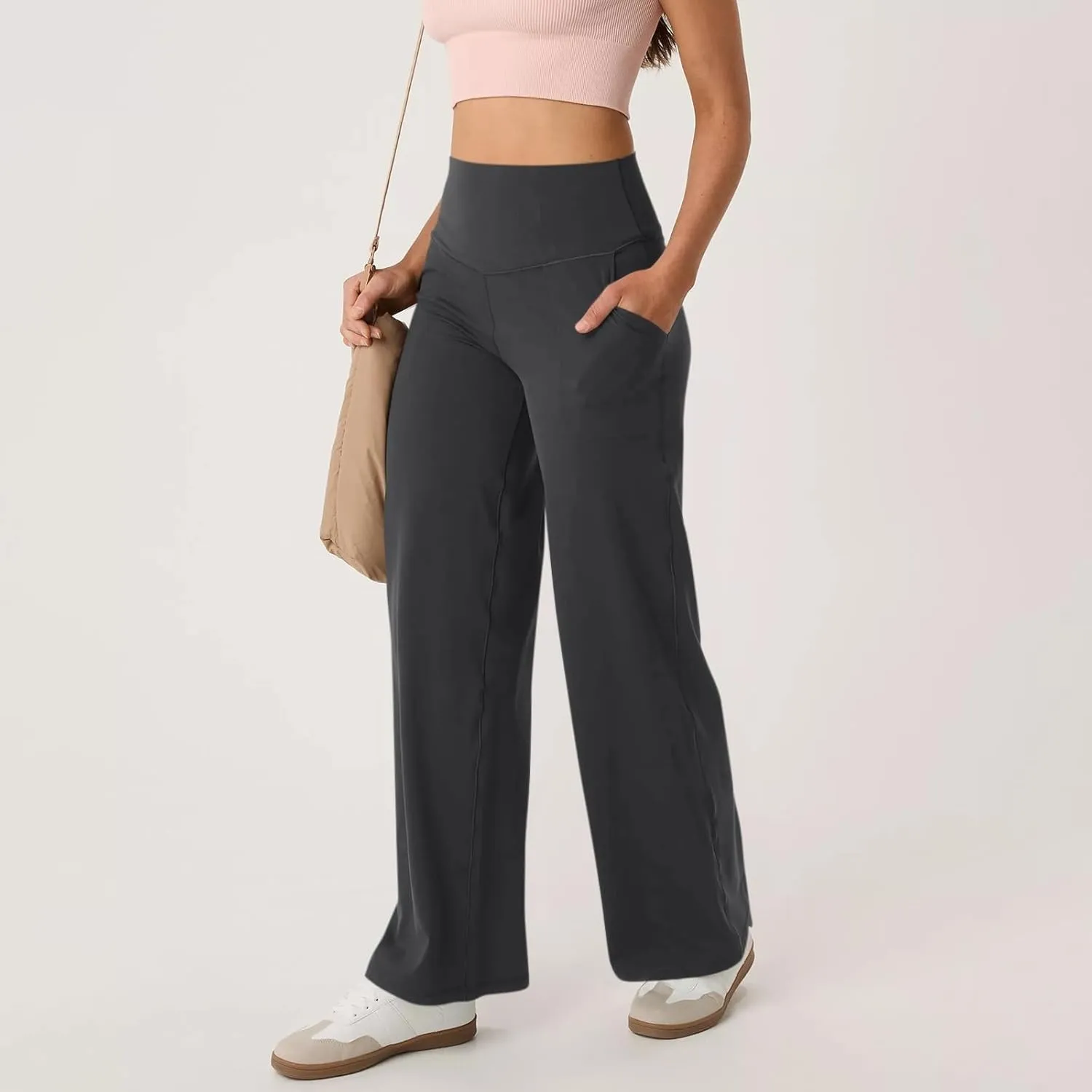 Womens Wide Leg Yoga Sweatpants with Pockets High Waist Stretch Dress Business Casual Pants Comfy Lounge Pajamas Trousers