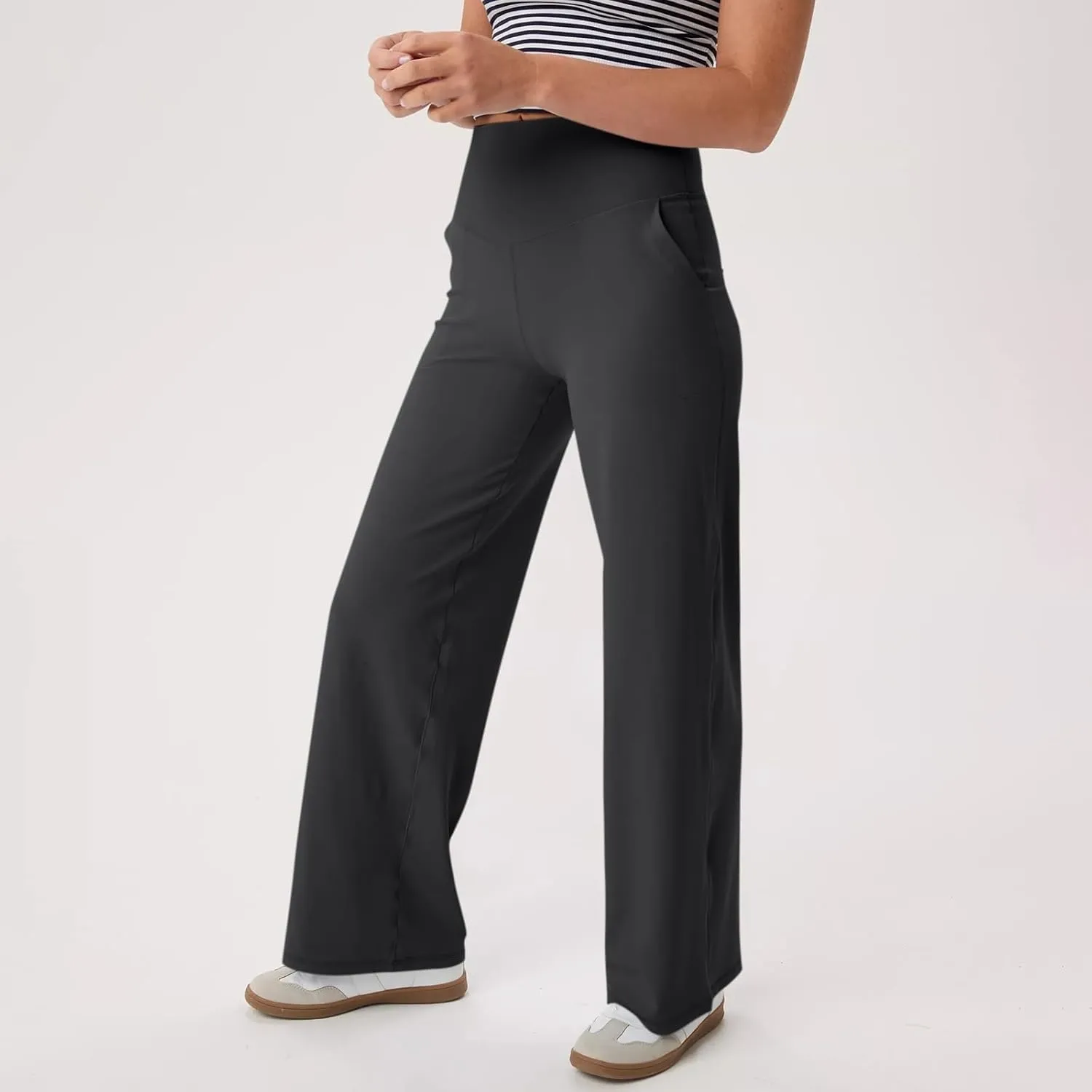 Womens Wide Leg Yoga Sweatpants with Pockets High Waist Stretch Dress Business Casual Pants Comfy Lounge Pajamas Trousers