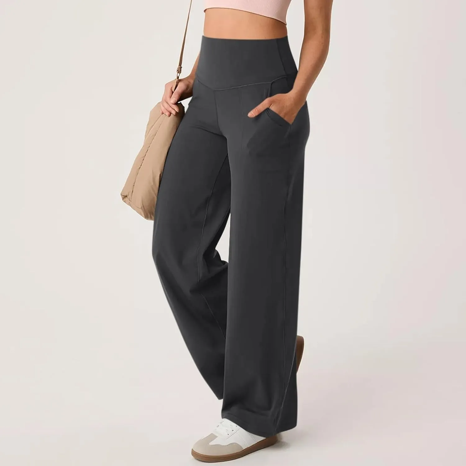 Womens Wide Leg Yoga Sweatpants with Pockets High Waist Stretch Dress Business Casual Pants Comfy Lounge Pajamas Trousers