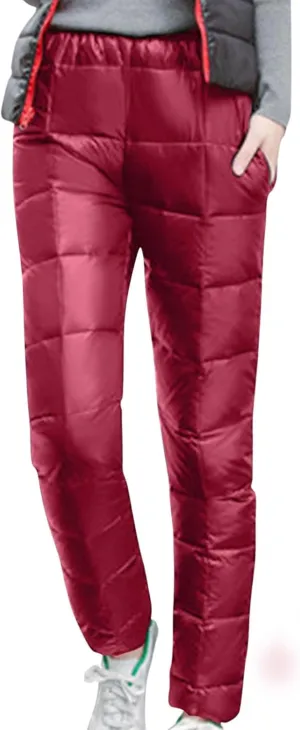 Women's Winter Warm Ski Snow Pants Windproof Padded Quilted Down Pants Thermal Trousers High Waist Outdoor Sweatpants