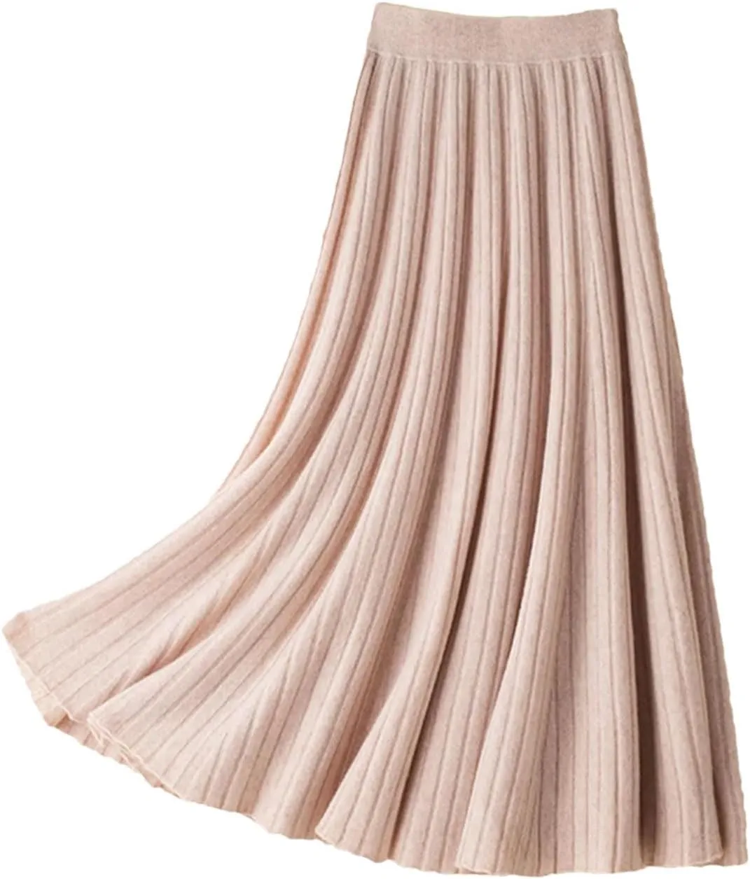 Women's Wool Knit Skirt Fashion High Waist Elastic Soft Slim A-Line Pleated Midi Skirt