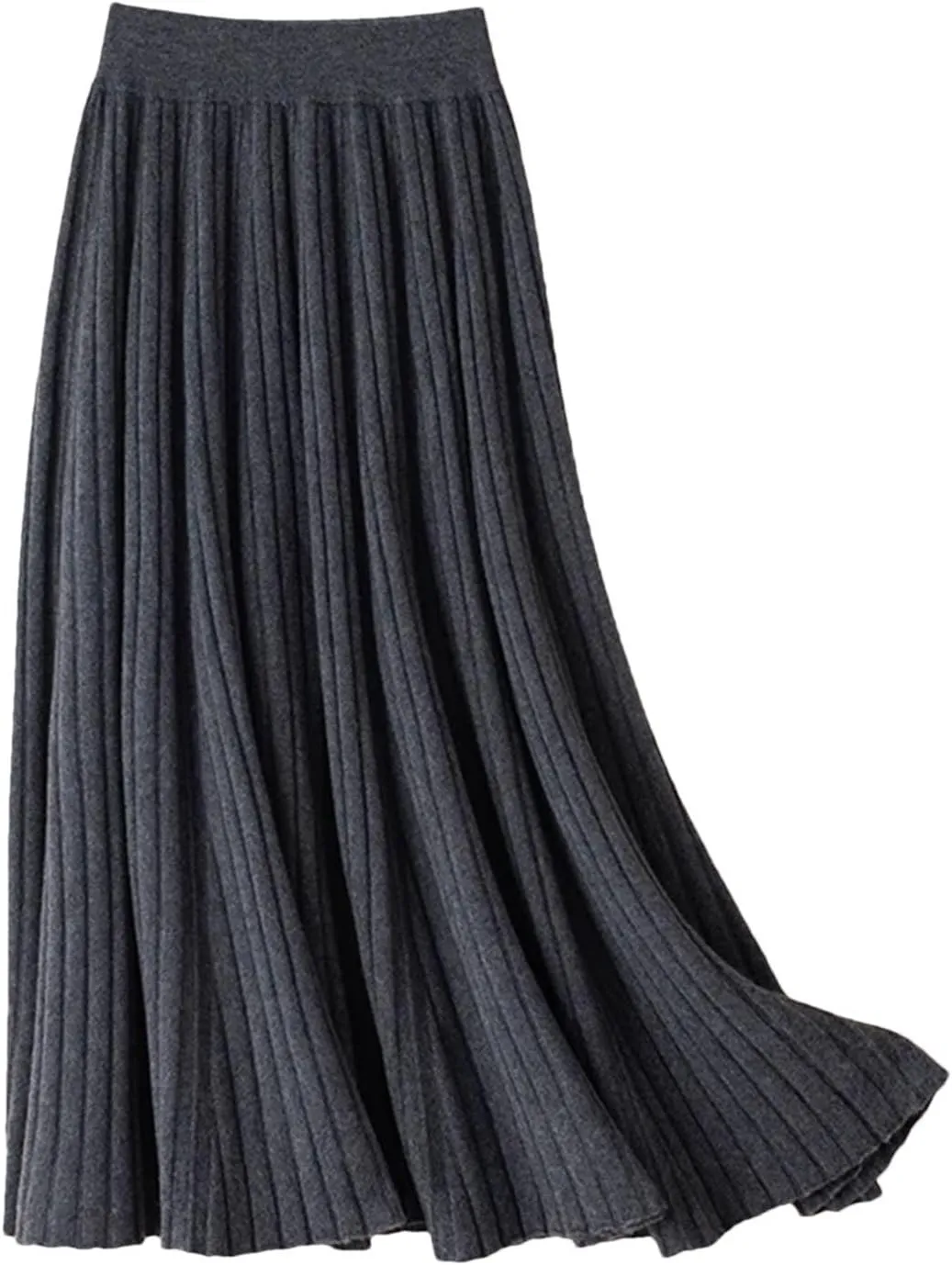 Women's Wool Knit Skirt Fashion High Waist Elastic Soft Slim A-Line Pleated Midi Skirt