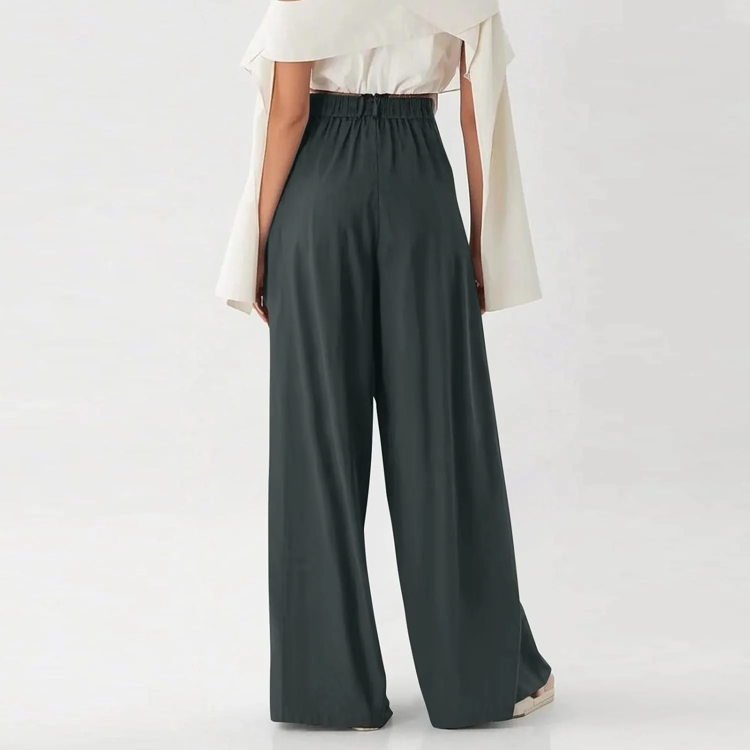 Womens Work Dress Pants 2025 Business Casual Outfits Office Flowy High Waisted Wide Leg Trousers with Pockets
