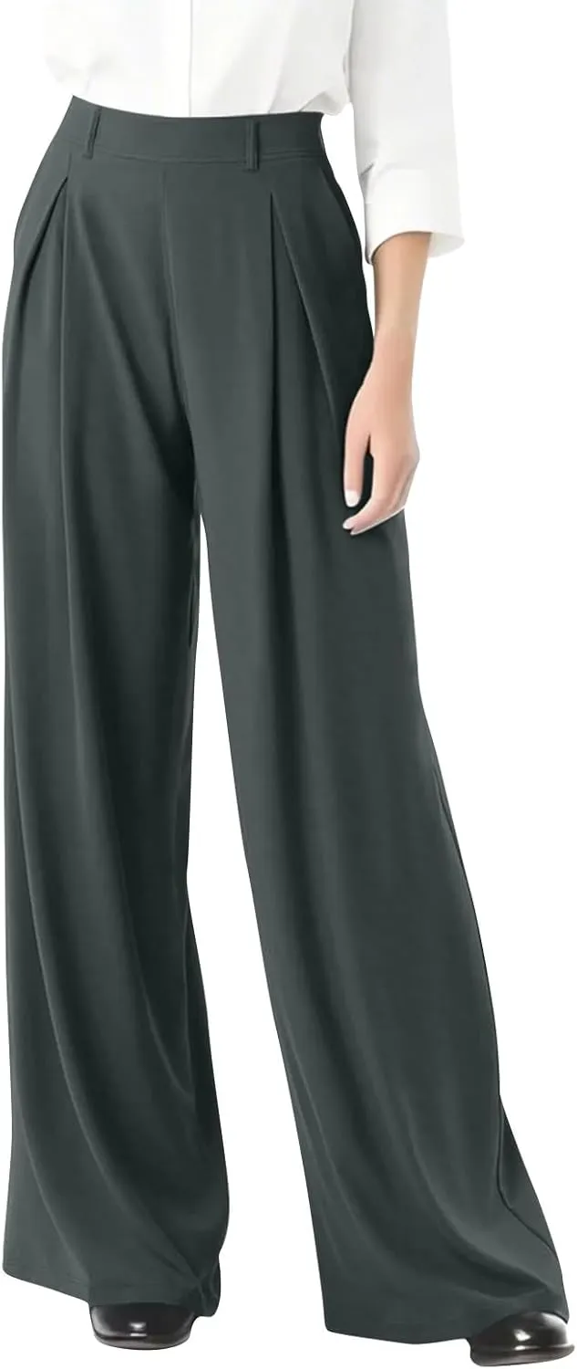 Womens Work Dress Pants 2025 Business Casual Outfits Office Flowy High Waisted Wide Leg Trousers with Pockets