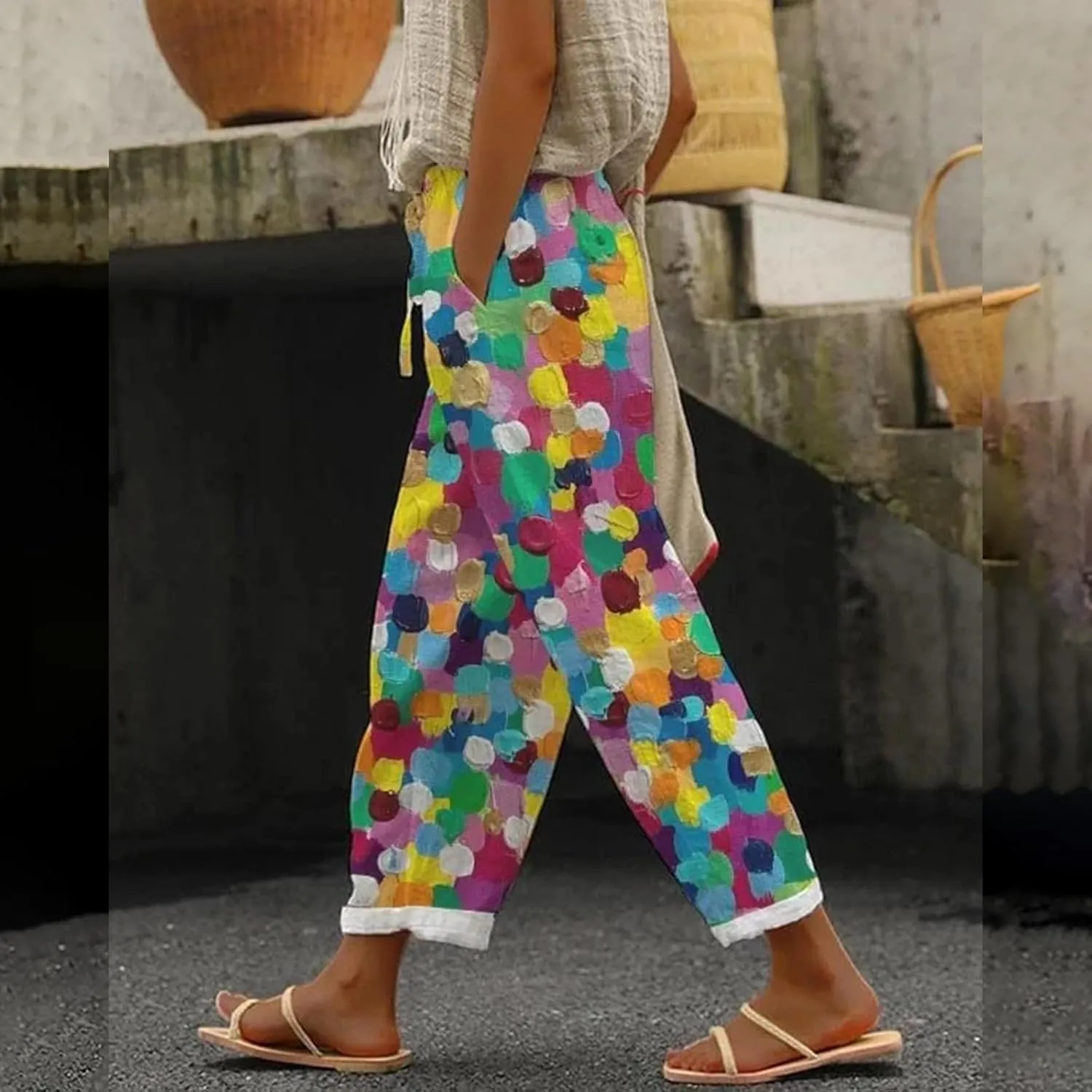 Workout Sets for Women Casual Drawstring Pants Summer Drawstring Waist Wide Leg Pants Leggings with Pockets for