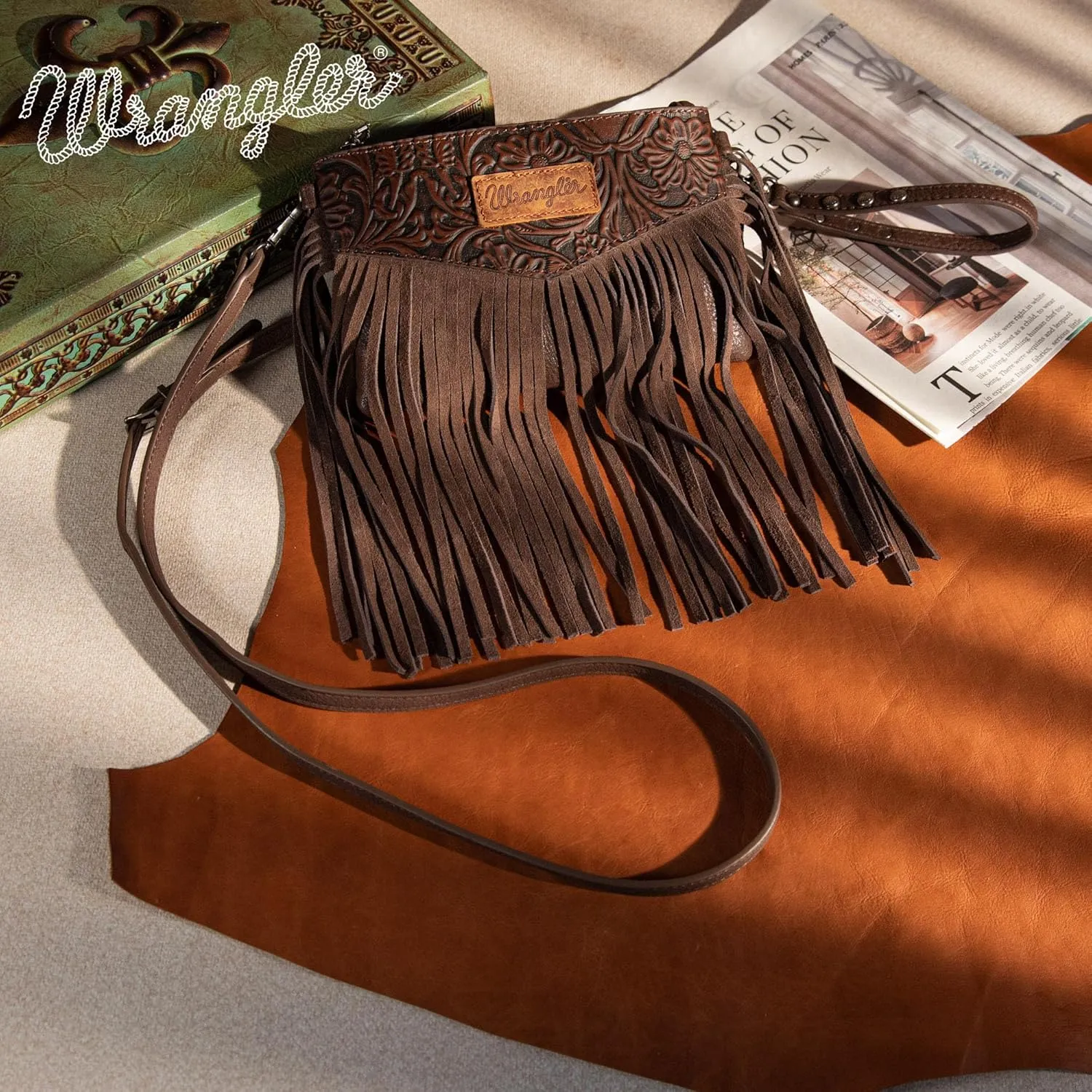 Wrangler Crossbody Small Purse for Women Wristlet Fringe Bag Western Purse