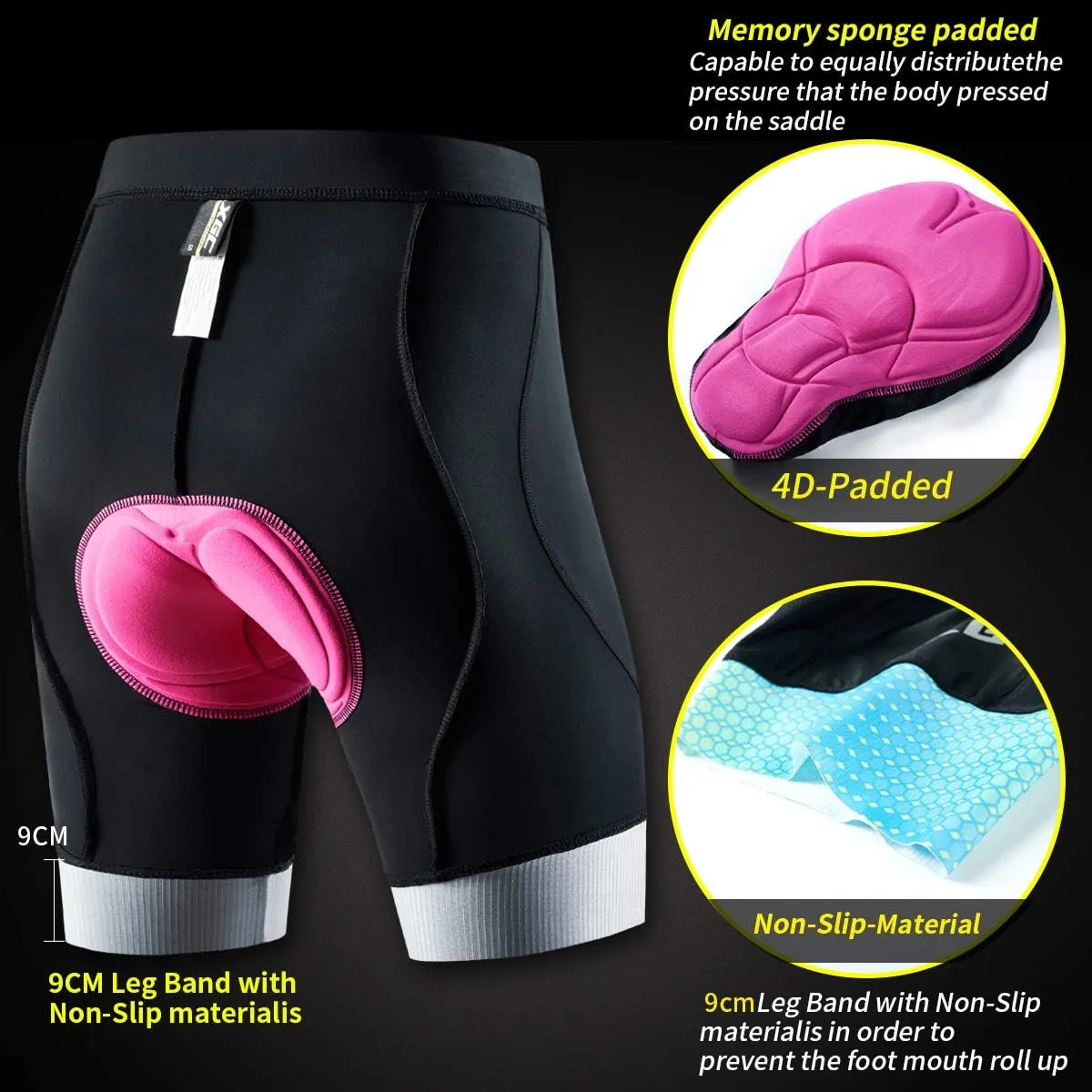 XGC Women's Cycling Shorts Bike Shorts and Cycling Underwear with High-Elasticity and Highly Breathable 4D Padded