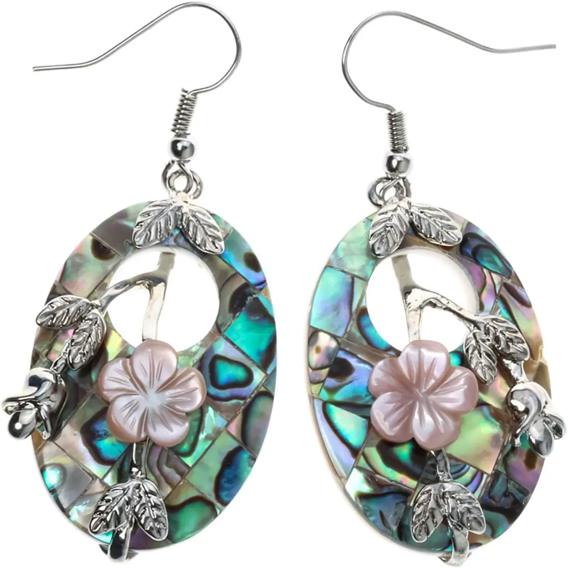 YACQ Women's Abalone Shell Flower Dangle Earrings - 2 Inch - Ultra Light