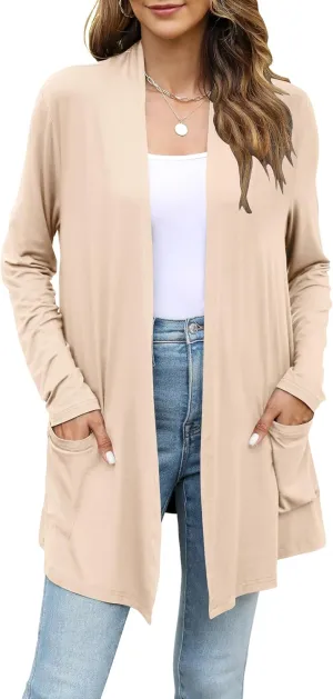 Yekaty Womens Lightweight Cardigans Open Front Long Sleeve Drape Kimono Cardigan Sweaters with Pockets