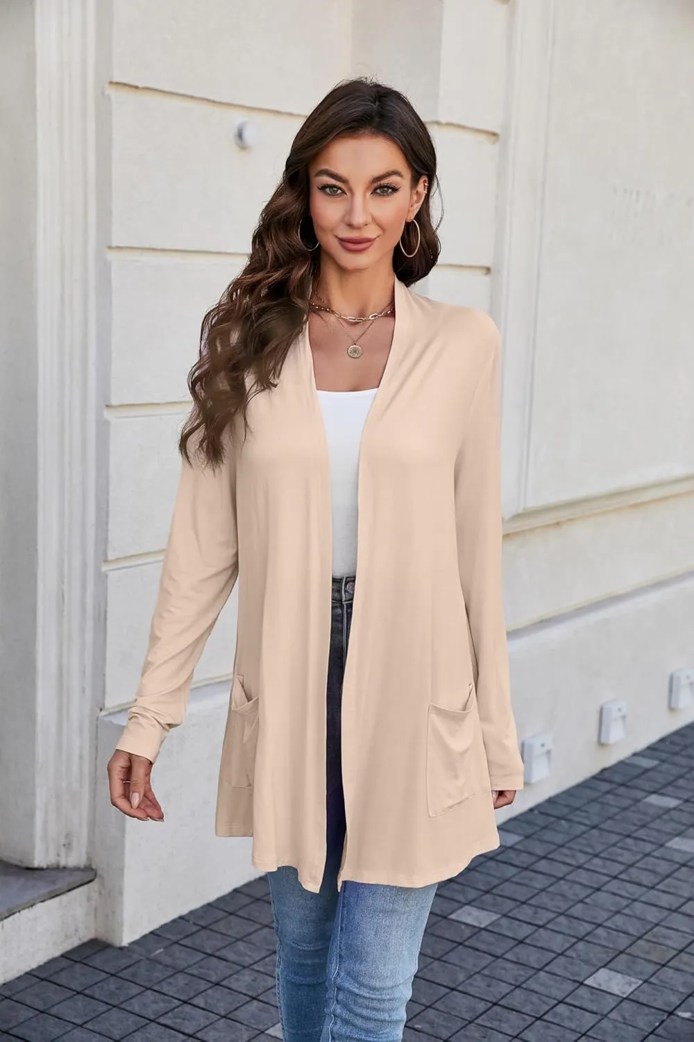 Yekaty Womens Lightweight Cardigans Open Front Long Sleeve Drape Kimono Cardigan Sweaters with Pockets