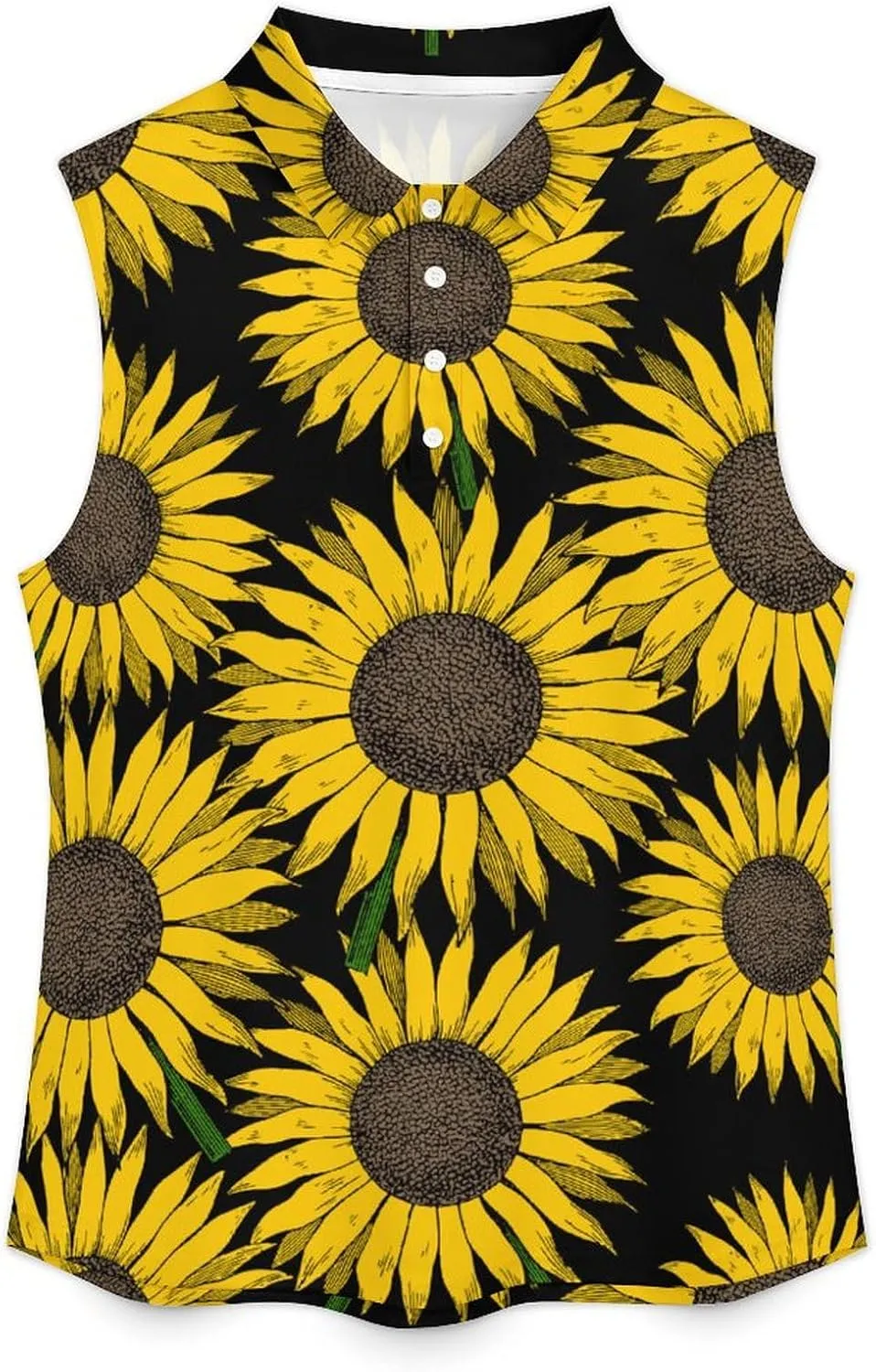Yellow Sunflower Women's Sleeveless Golf Polo Shirts Athletic Tank Tops