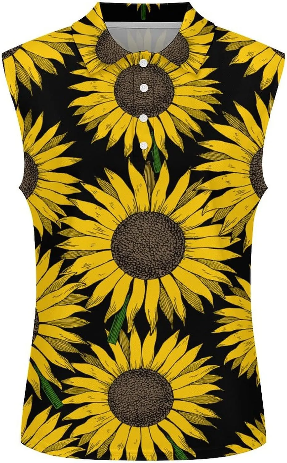 Yellow Sunflower Women's Sleeveless Golf Polo Shirts Athletic Tank Tops