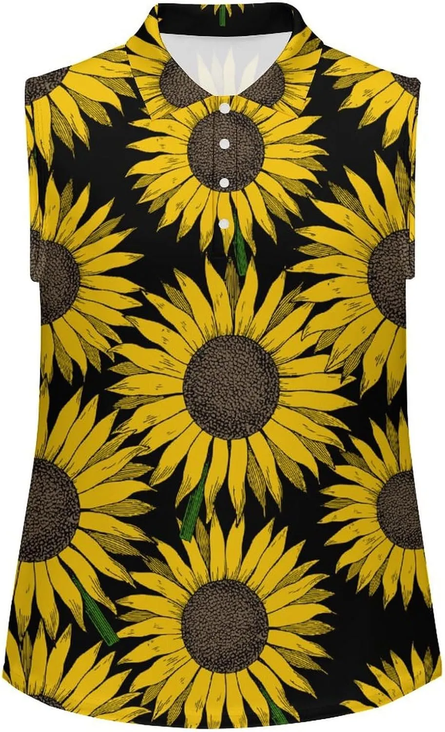 Yellow Sunflower Women's Sleeveless Golf Polo Shirts Athletic Tank Tops